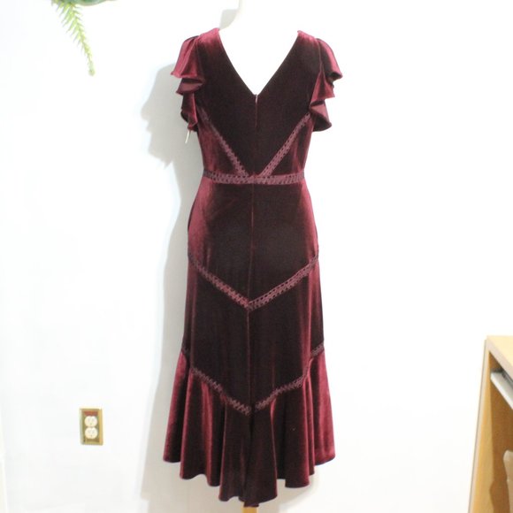 Taylor Burgundy Red Dress Velvet High Low 10 - Picture 10 of 12